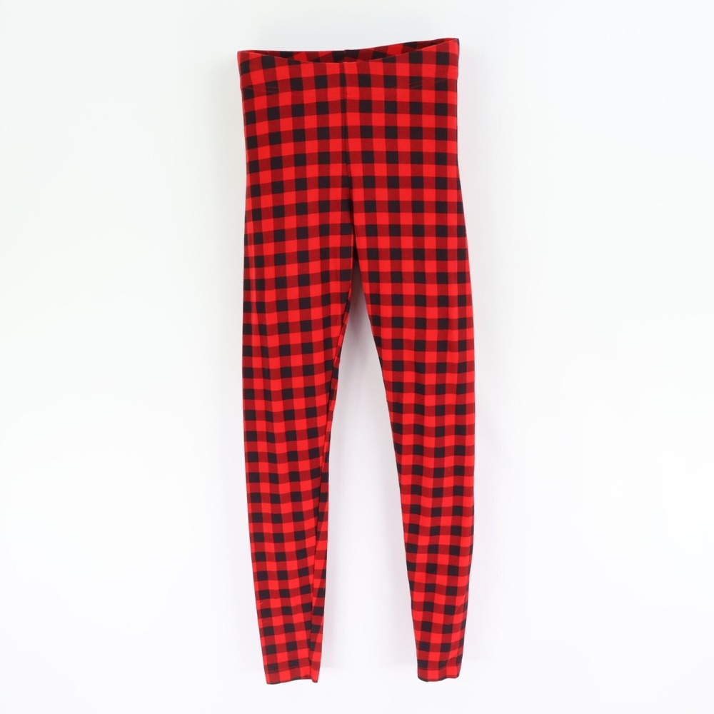 Old Navy Leggings Womens XS Red Black Plaid Cotton Blend Stretch Waist Mid Rise